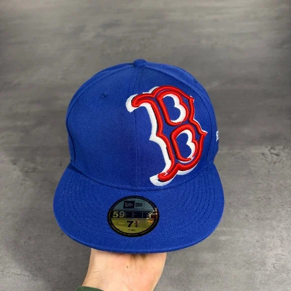 Vintage Boston Red Sox Hat New Era Cap 7 3/4 Wool Y2K Era Jumbo Patch Logo Royal